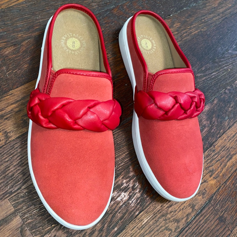 Revitalign Orthotic Suede Braided Mules - Barbados Hanna Red Women's 11B NWOT